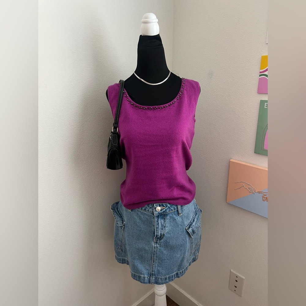 Talbots Cashmere Blend Beaded Knit Tank – Magenta Purple – Size S